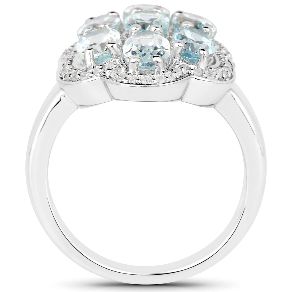 Aquamarine Ring With White Zircon 3.06 Carats Sterling Silver
