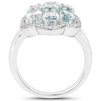 Aquamarine Ring With White Zircon 3.06 Carats Sterling Silver