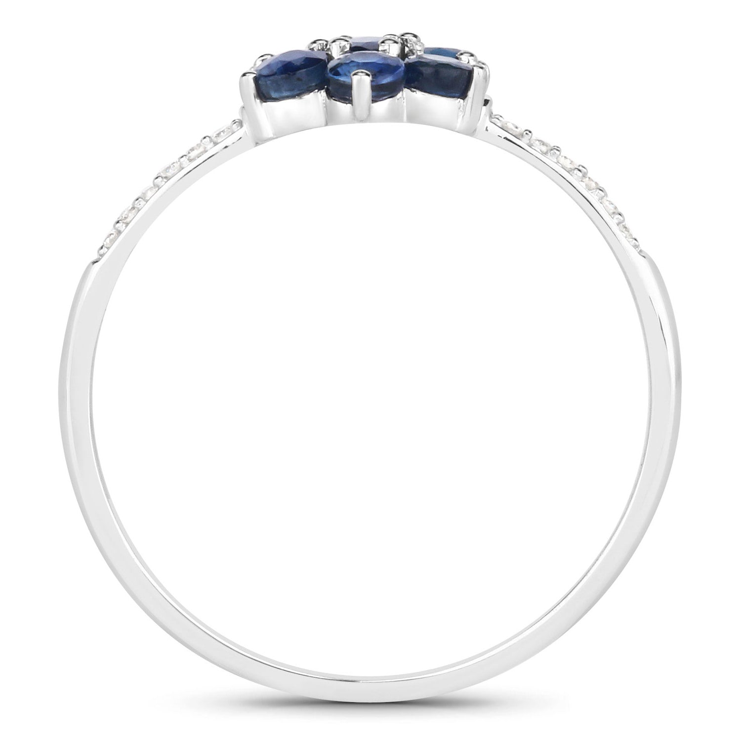 Blue Sapphire Ring With Diamonds 0.56 Carats 14K White Gold