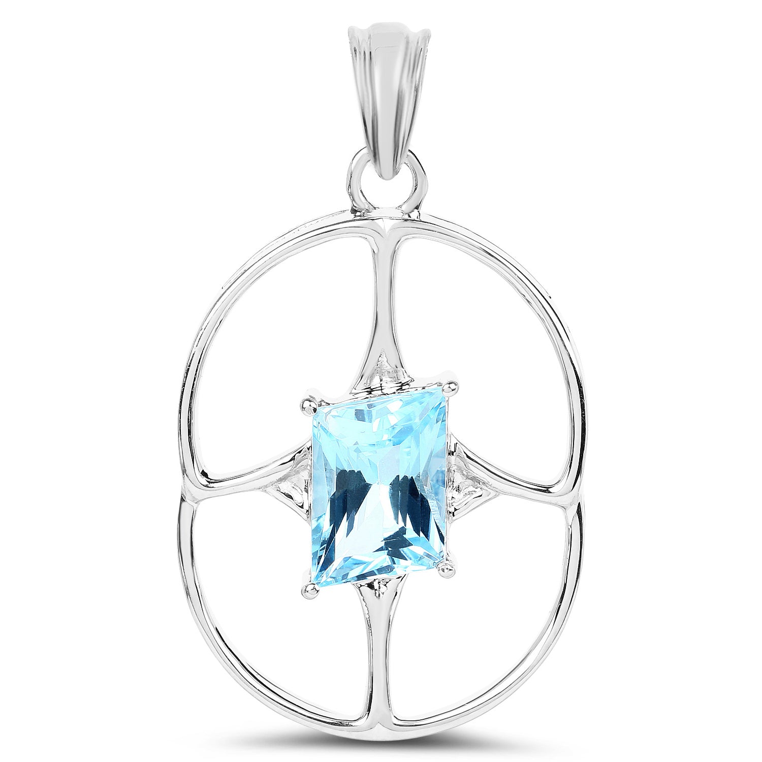 Swiss Blue Topaz Pendant 5.24 Carats Sterling Silver