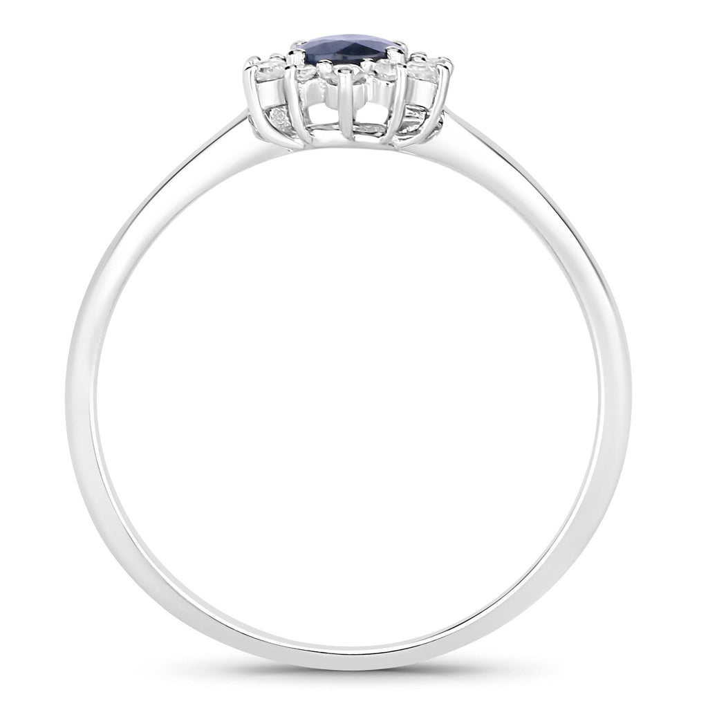 Blue Sapphire Ring With Diamonds 0.4 Carats 14K White Gold