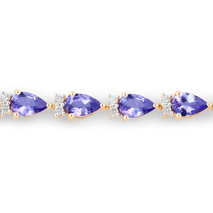 Natural Tanzanite Bracelet With Diamonds 5.62 Carats 14K Yellow Gold