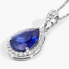 Blue Sapphire Pendant With Diamonds 2.96 Carats 18K White Gold
