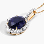Blue Sapphire Pendant With Diamonds 2.54 Carats 18K Yellow Gold