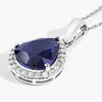 Blue Sapphire Pendant With Diamonds 3.48 Carats 18K White Gold