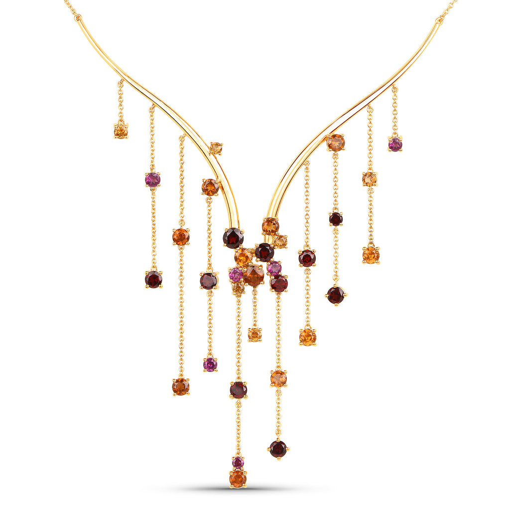 Hessonite Necklace With Garnet 15.8 Carats Gold Plated Silver