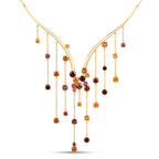 Hessonite Necklace With Garnet 15.8 Carats Gold Plated Silver