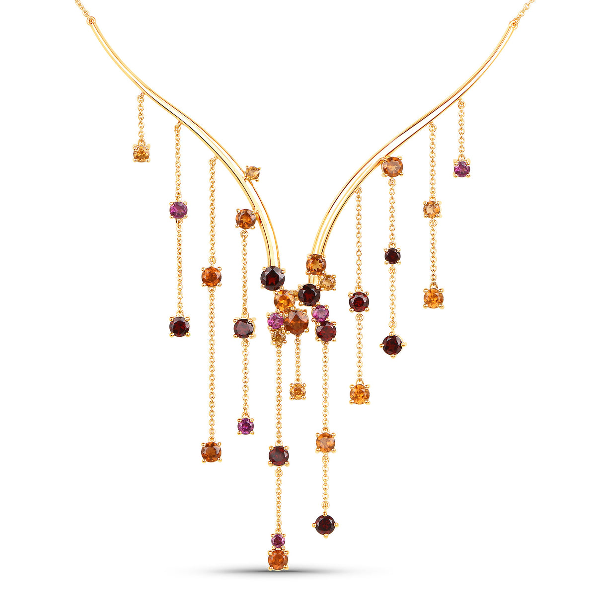 Hessonite Necklace With Garnet 15.8 Carats Gold Plated Silver