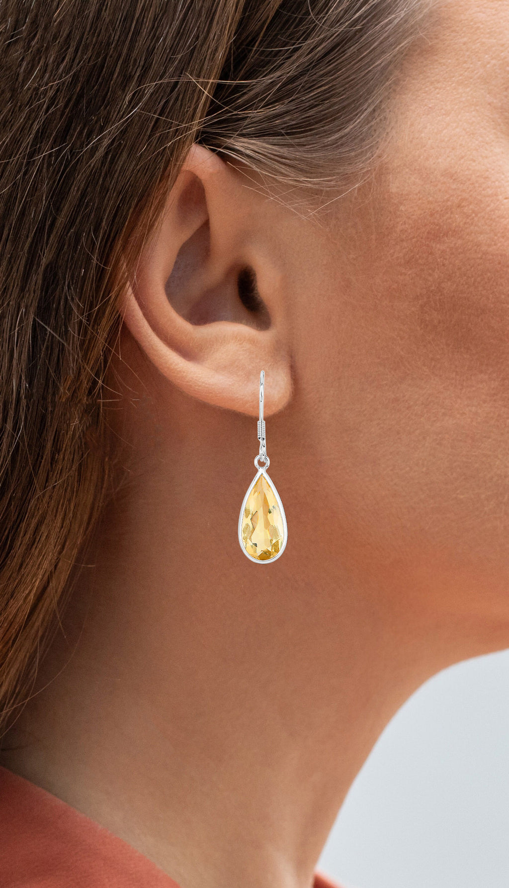 Teardrop Citrine Dangle Earrings 10 Carats 18K White Gold Plated Silver