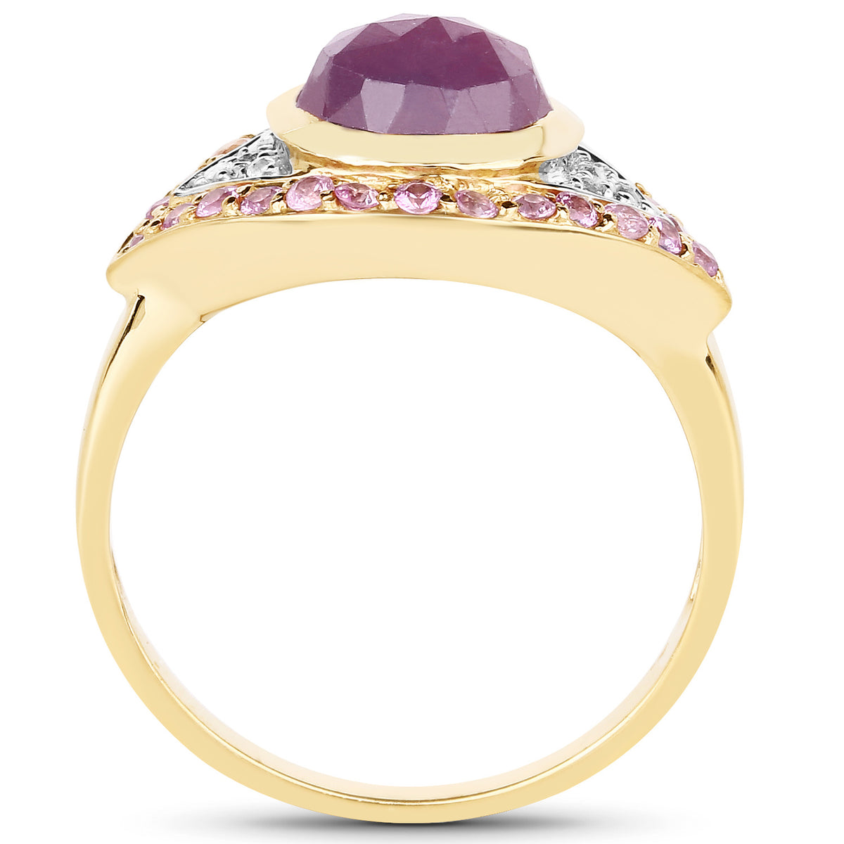 Pink Sapphire Ring With White Topaz 2.96 Carats Gold Plated Silver