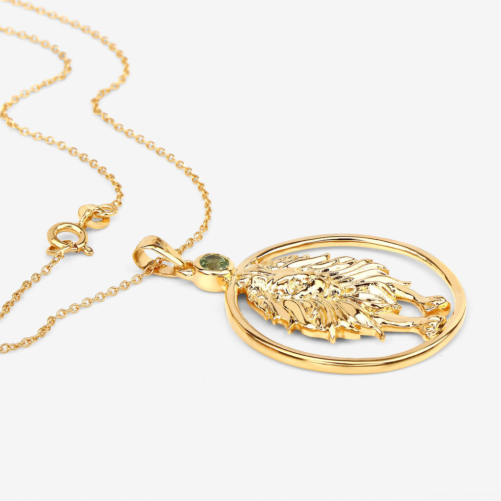 Peridot Leo Pendant 0.22 Carats Gold Plated Silver