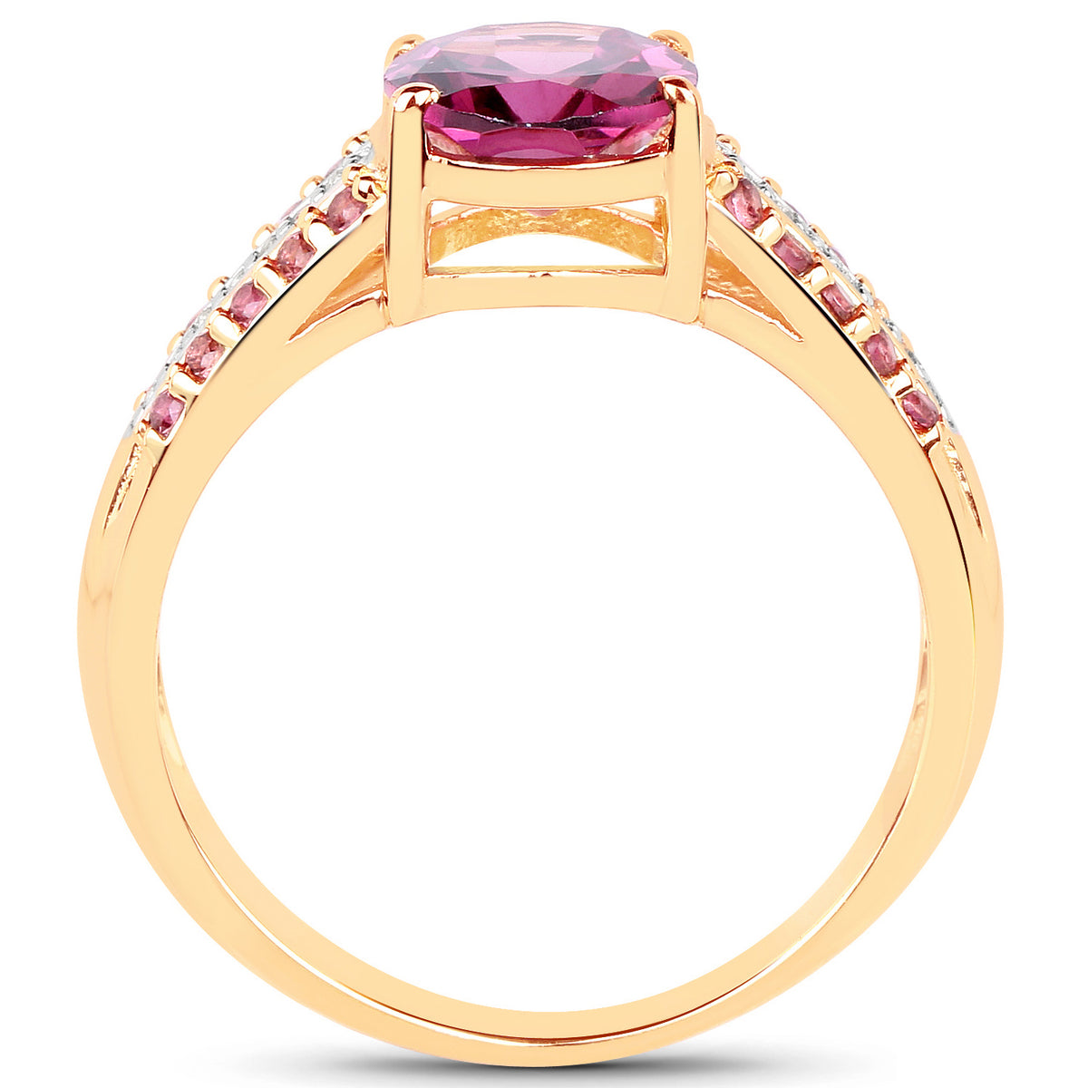 Rhodolite Garnet Ring With White Topaz 3.28 Carats Gold Plated Silver