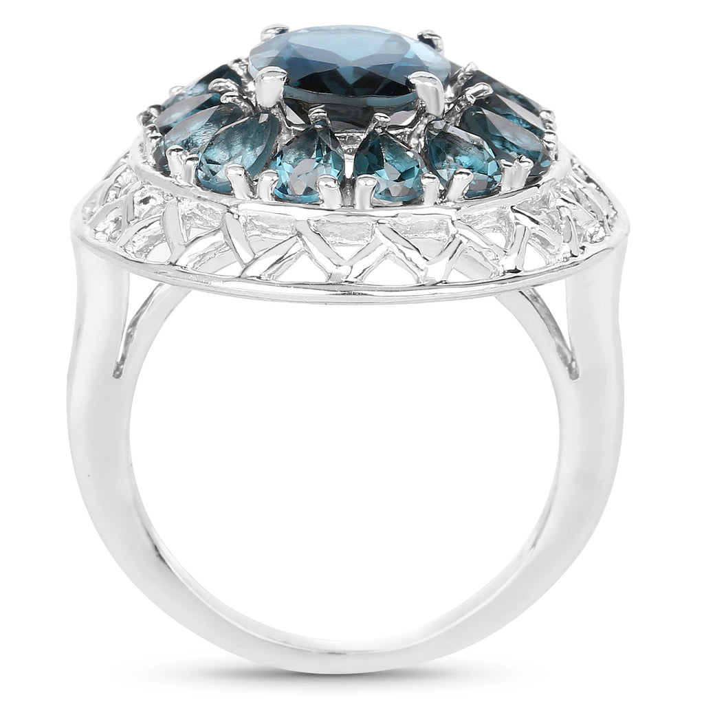 London Blue Topaz Ring 5.94 Carats Sterling Silver