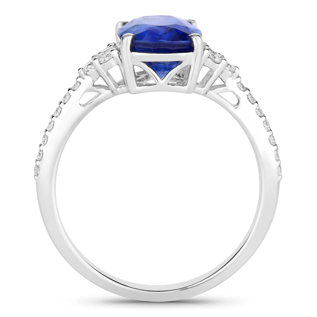 Blue Sapphire Ring With Diamonds 3.04 Carats 18K White Gold