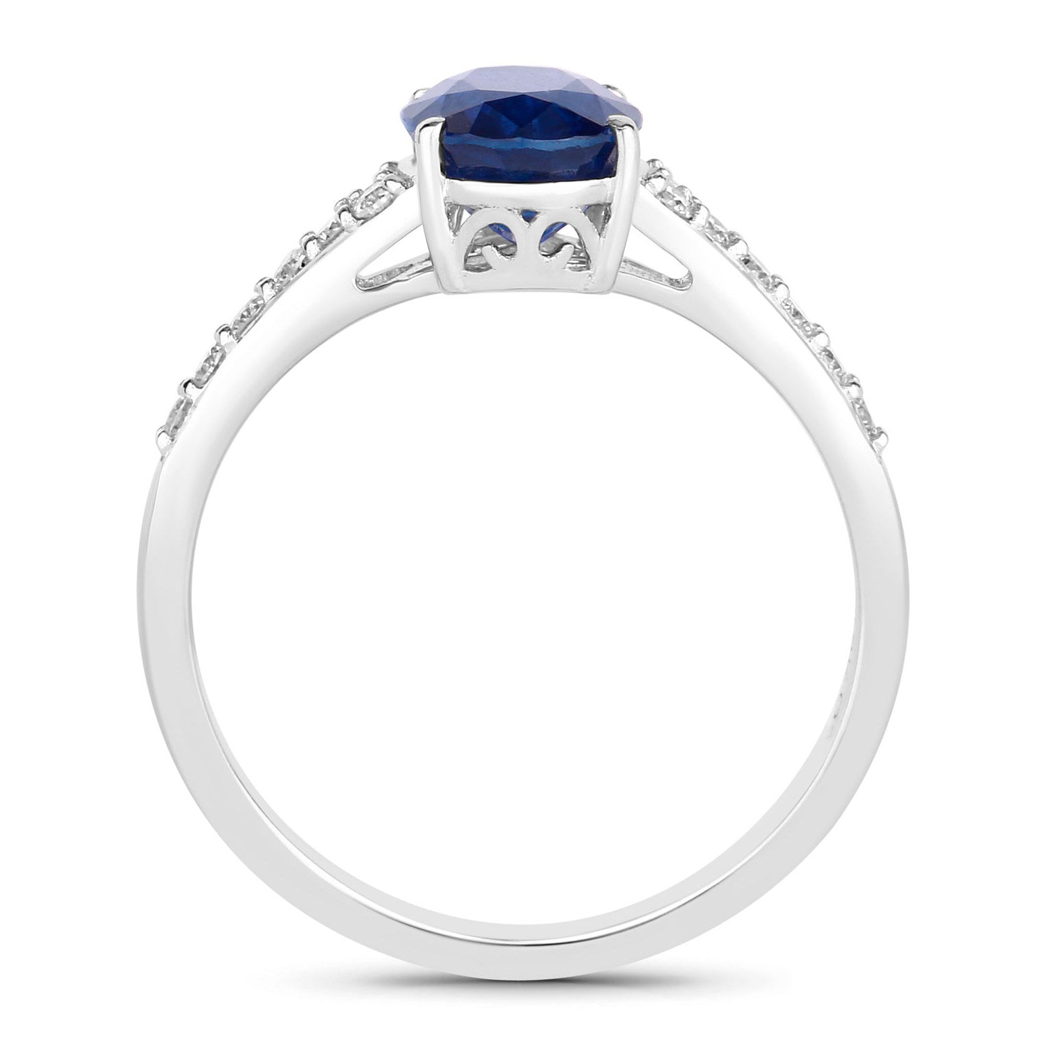 Blue Sapphire Ring With Diamonds 2.2 Carats 18K White Gold