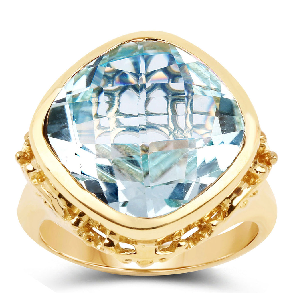 Blue Topaz Ring 12.7 Carats Gold Plated Silver