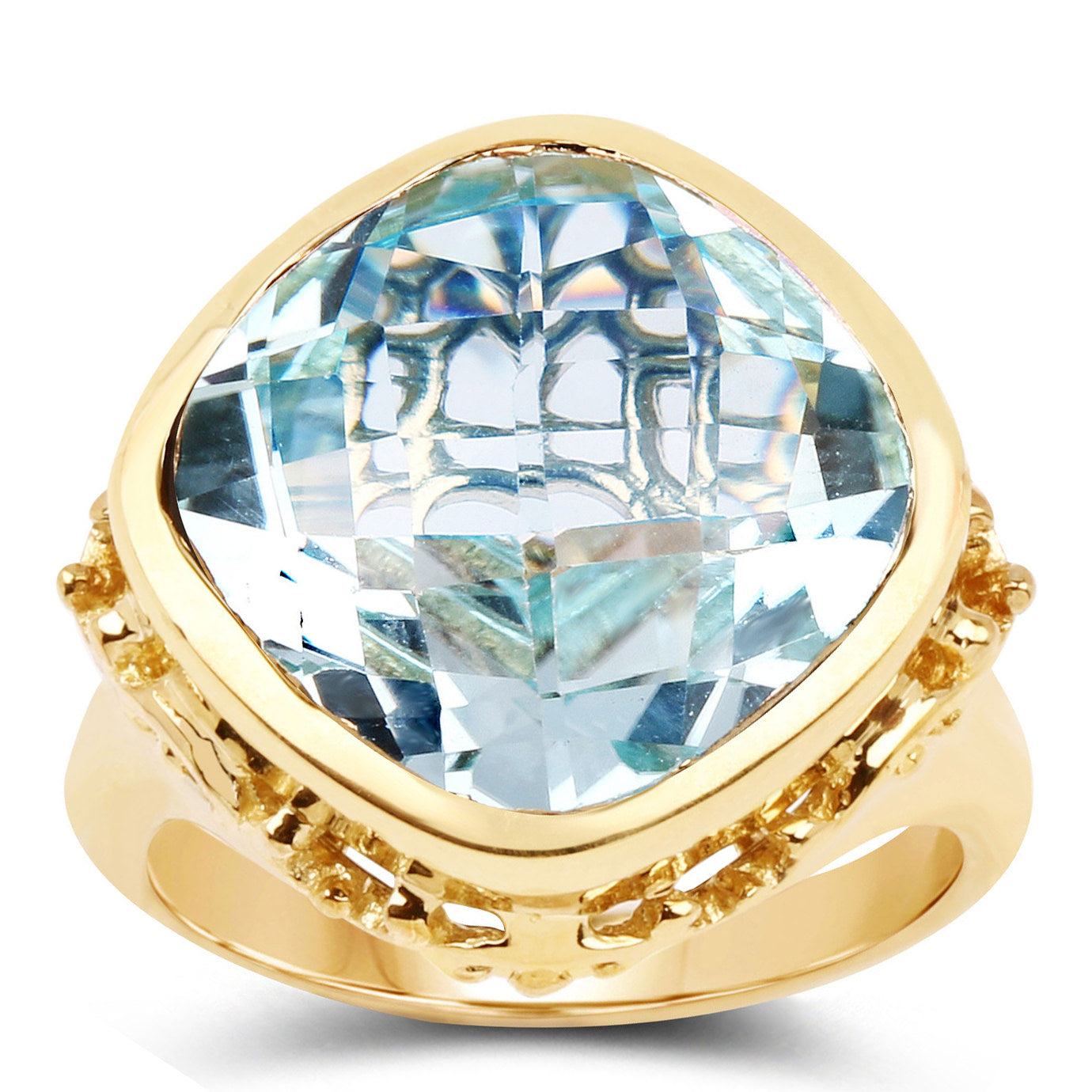 Blue Topaz Ring 12.7 Carats Gold Plated Silver