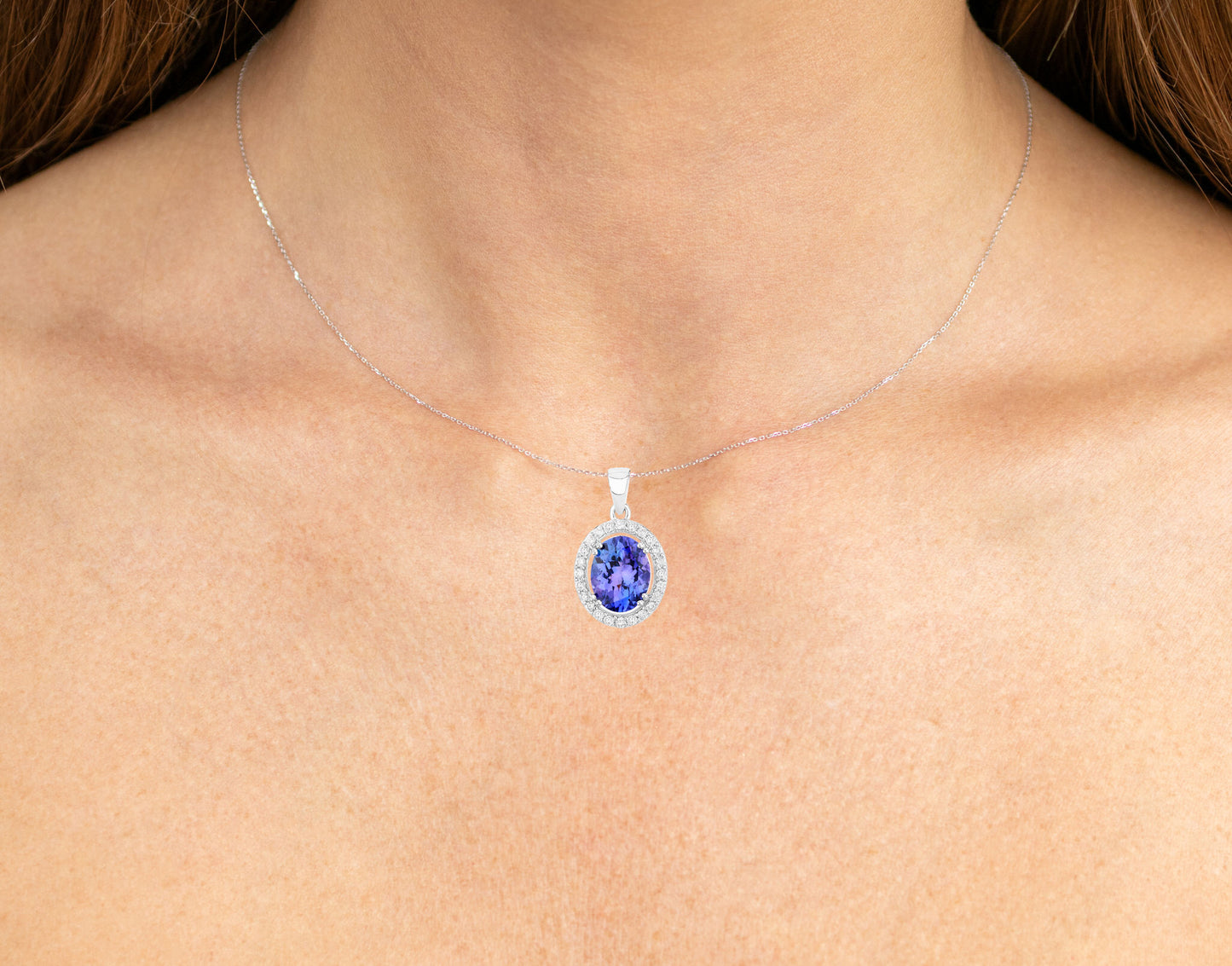 Natural Tanzanite Pendant With Diamonds 3.18 Carats 14K White Gold