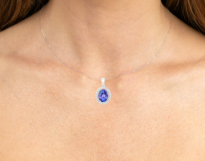 Natural Tanzanite Pendant With Diamonds 3.18 Carats 14K White Gold