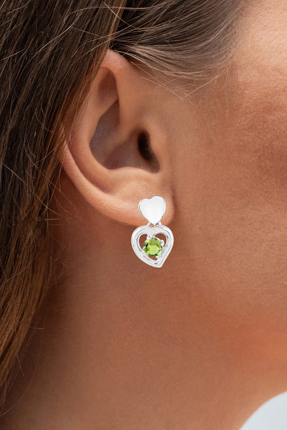 Peridot Heart Earrings 1.58 Carats Sterling Silver