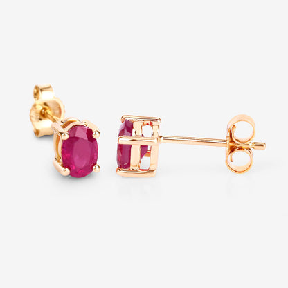 Natural Ruby Stud Earrings 1.02 Carats 10K Yellow Gold