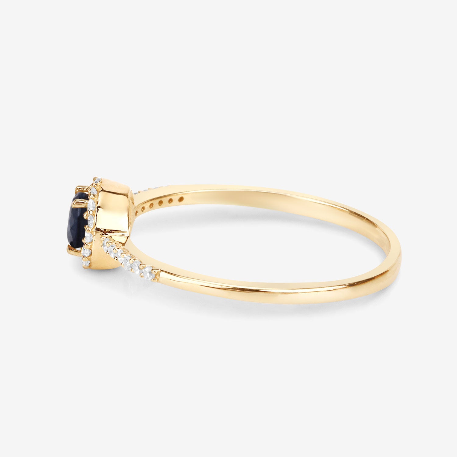 Blue Sapphire Ring With Diamonds 0.36 Carats 14K Yellow Gold