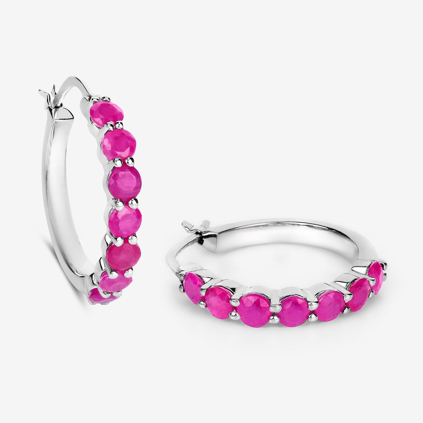 Natural Ruby Hoop Earrings 2.78 Carats Sterling Silver