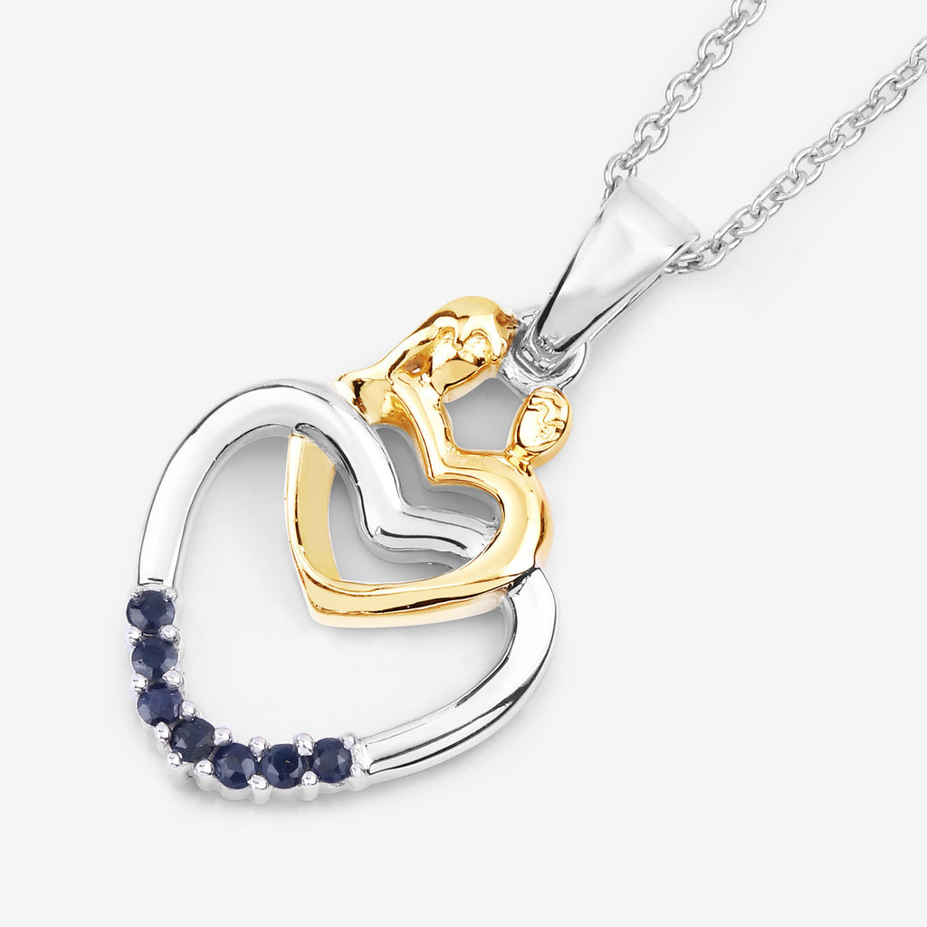 Blue Sapphire Heart Pendant 0.12 Carats Gold Plated Silver