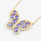 Tanzanite Butterfly Necklace With White Zircon 1.82 Carats Gold Plated Silver