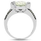 Green Amethyst Ring With Multicolor Diamonds 3.54 Carats Sterling Silver
