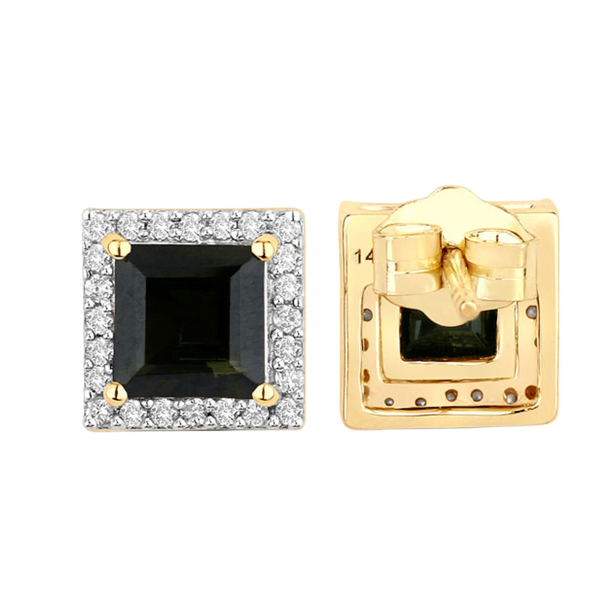Green Tourmaline Stud Earrings With Diamonds 1.52 Carats 14K Yellow Gold