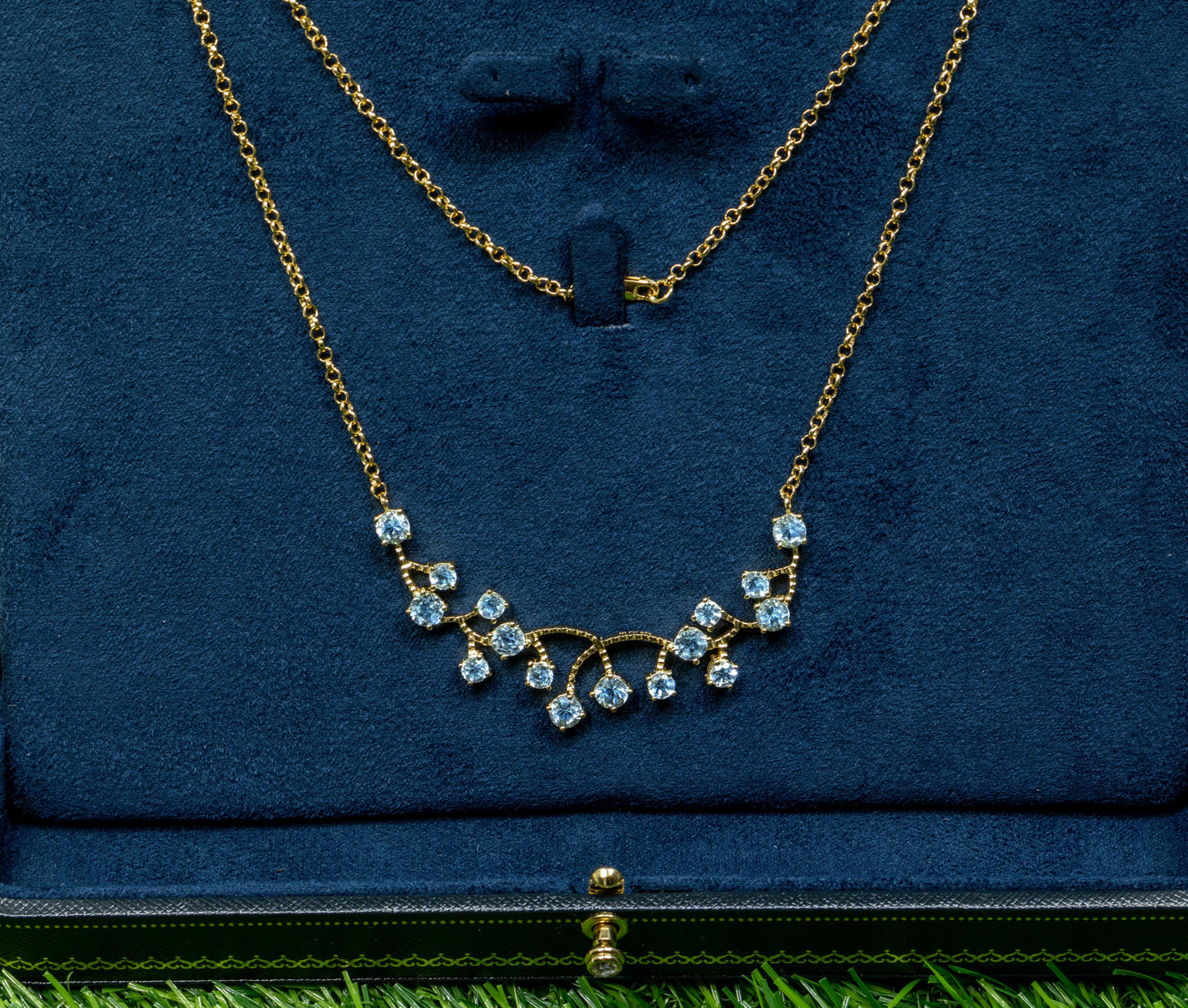 Blue Topaz Necklace 7.32 Carats Gold Plated Sterling Silver