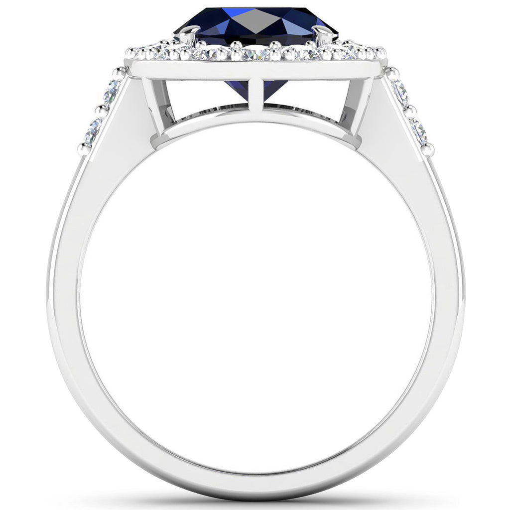 Blue Sapphire Ring With Diamonds 3.66 Carats 14K White Gold