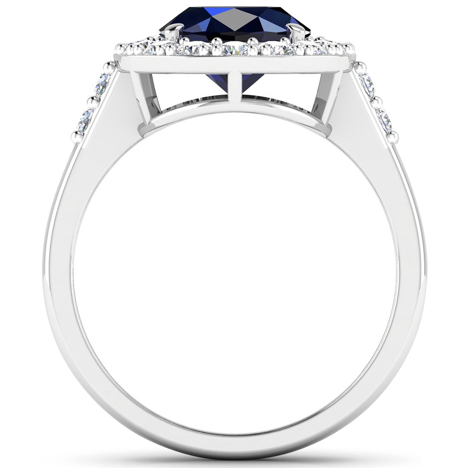 Blue Sapphire Ring With Diamonds 3.66 Carats 14K White Gold