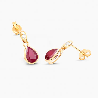 Ruby Earrings Diamonds 1.64 Carats 10K Yellow Gold