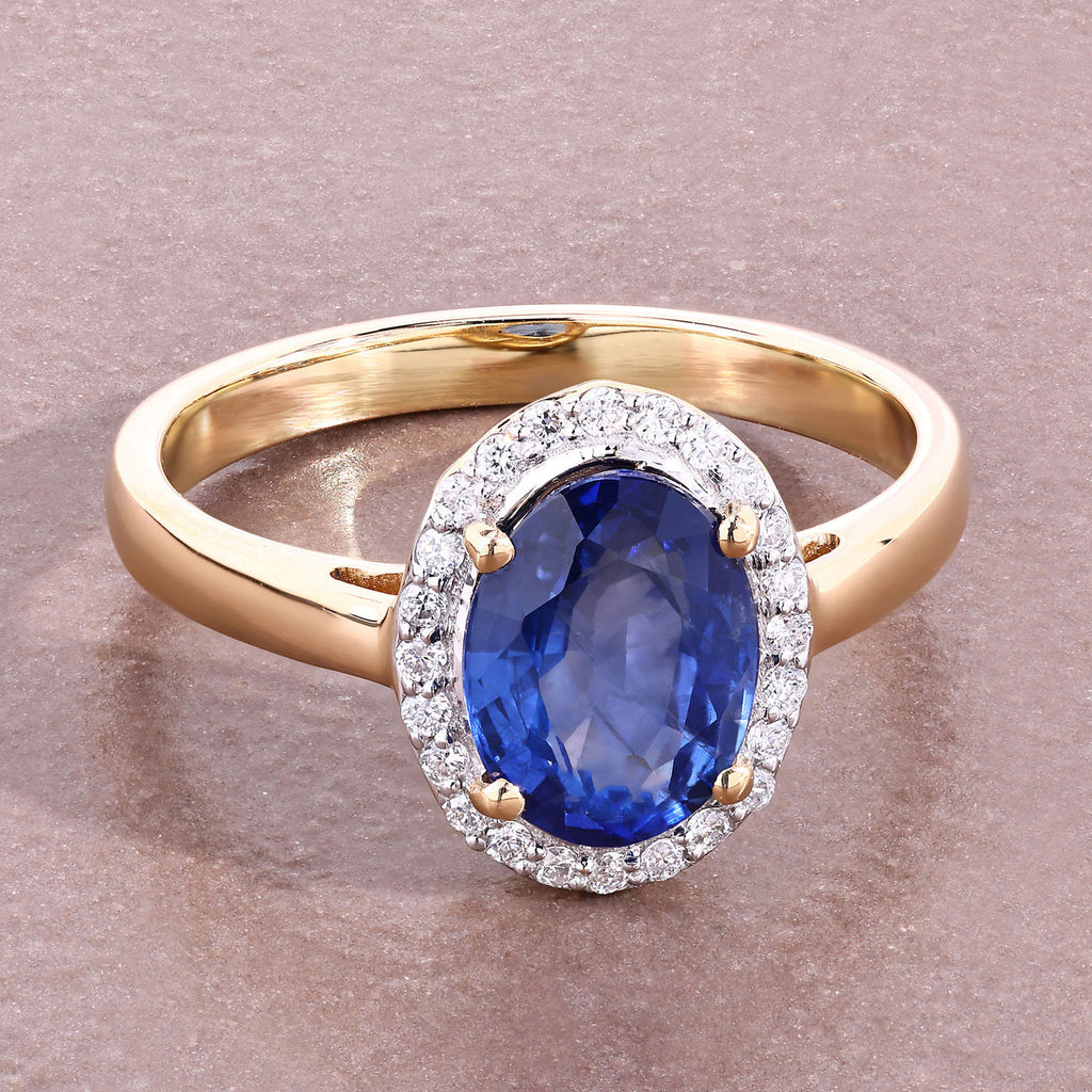 Blue Sapphire Ring With Diamonds 2.14 Carats 18K Yellow Gold