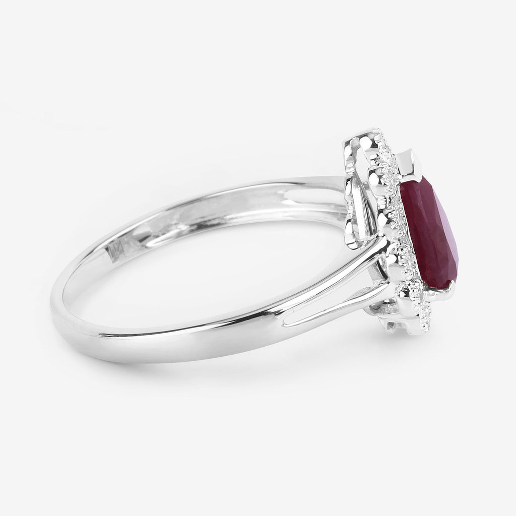Ruby Ring With Diamonds 1.28 Carats 14K White Gold