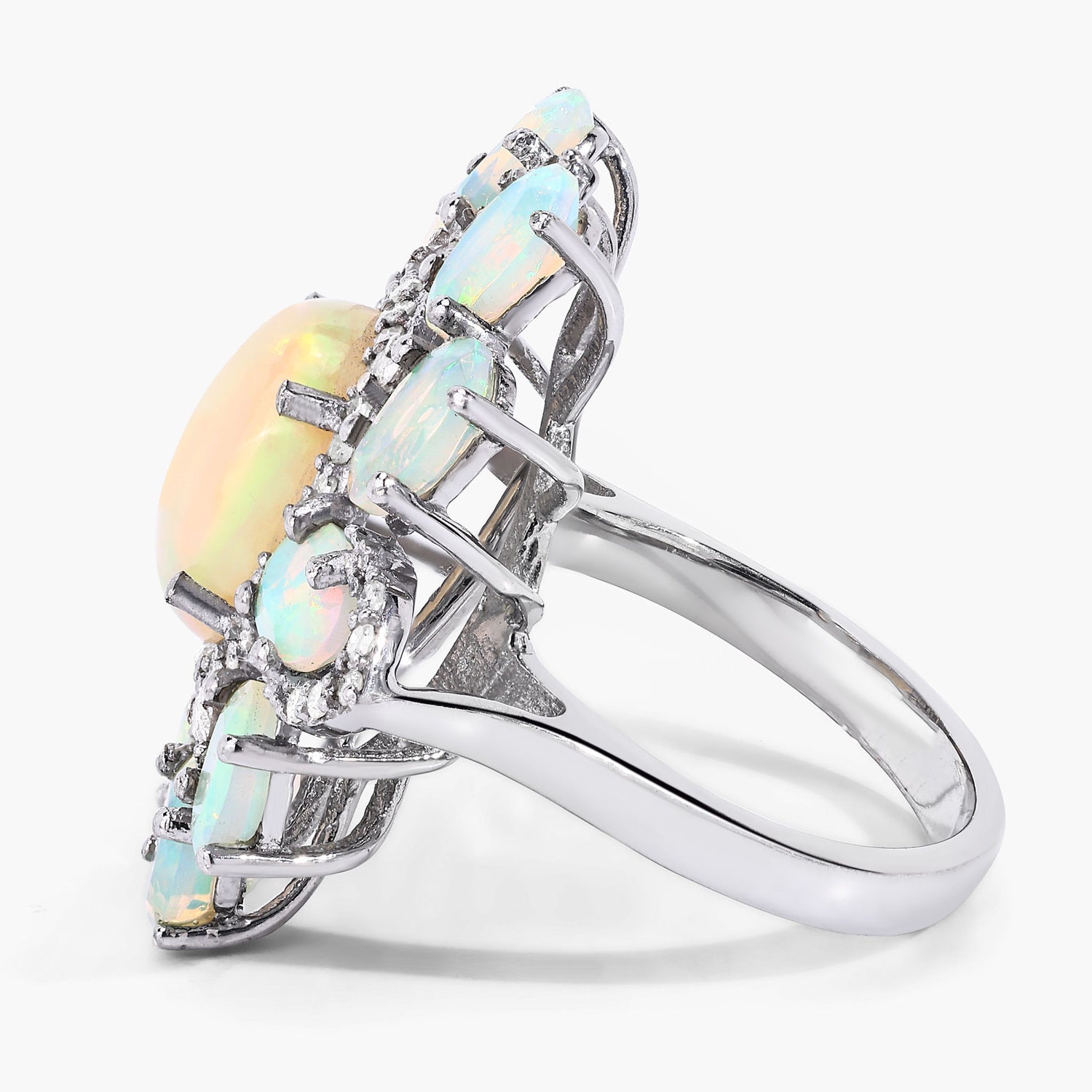 Opal Ring With Diamonds 6.56 Carats Sterling Silver