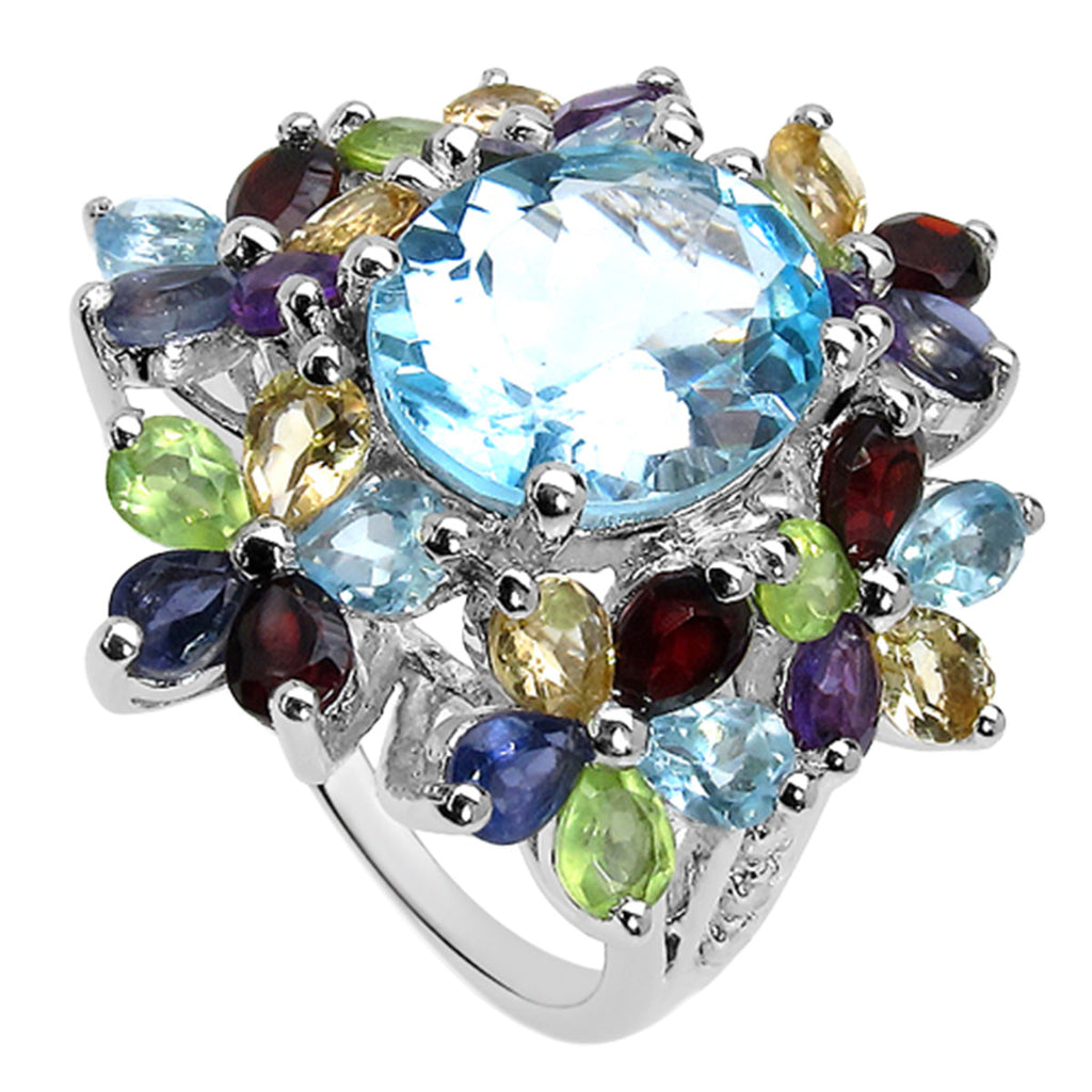 Natural Mixed Gemstones Ring 10.2 Carats Sterling Silver