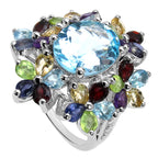 Natural Mixed Gemstones Ring 10.2 Carats Sterling Silver