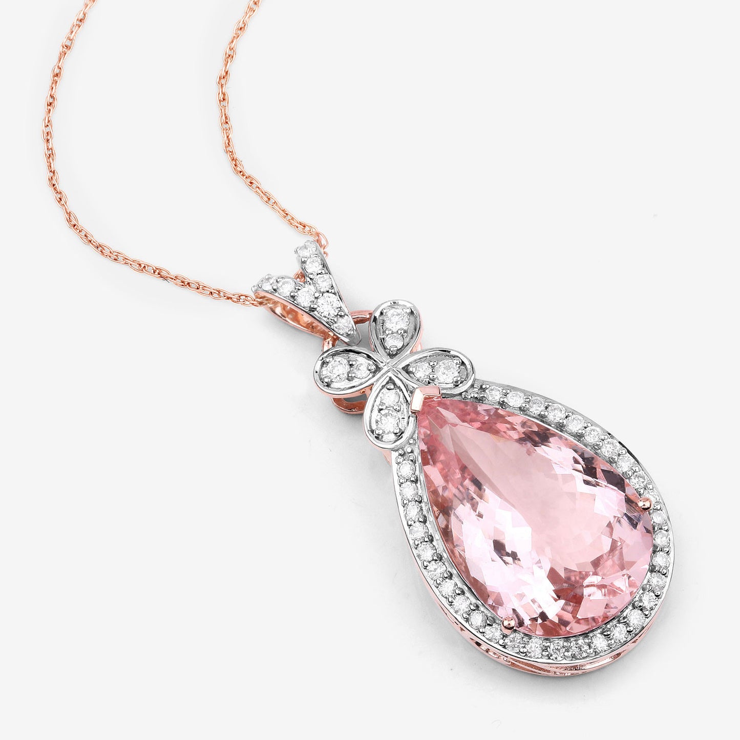Morganite Pendant Necklace Diamond Setting 8.12 Carats 14K Rose Gold
