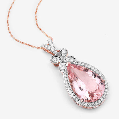 Morganite Pendant Necklace Diamond Setting 8.12 Carats 14K Rose Gold