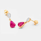 Ruby Dangle Earrings Diamonds 2.45 Carats 10K Yellow Gold