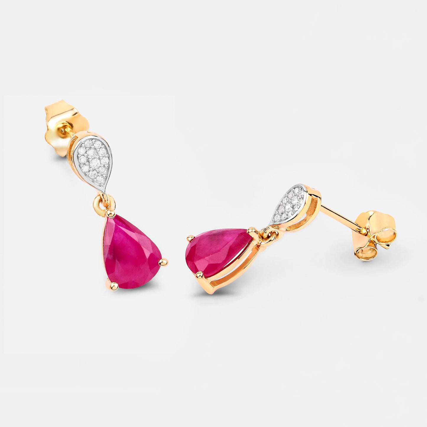Ruby Dangle Earrings Diamonds 2.45 Carats 10K Yellow Gold