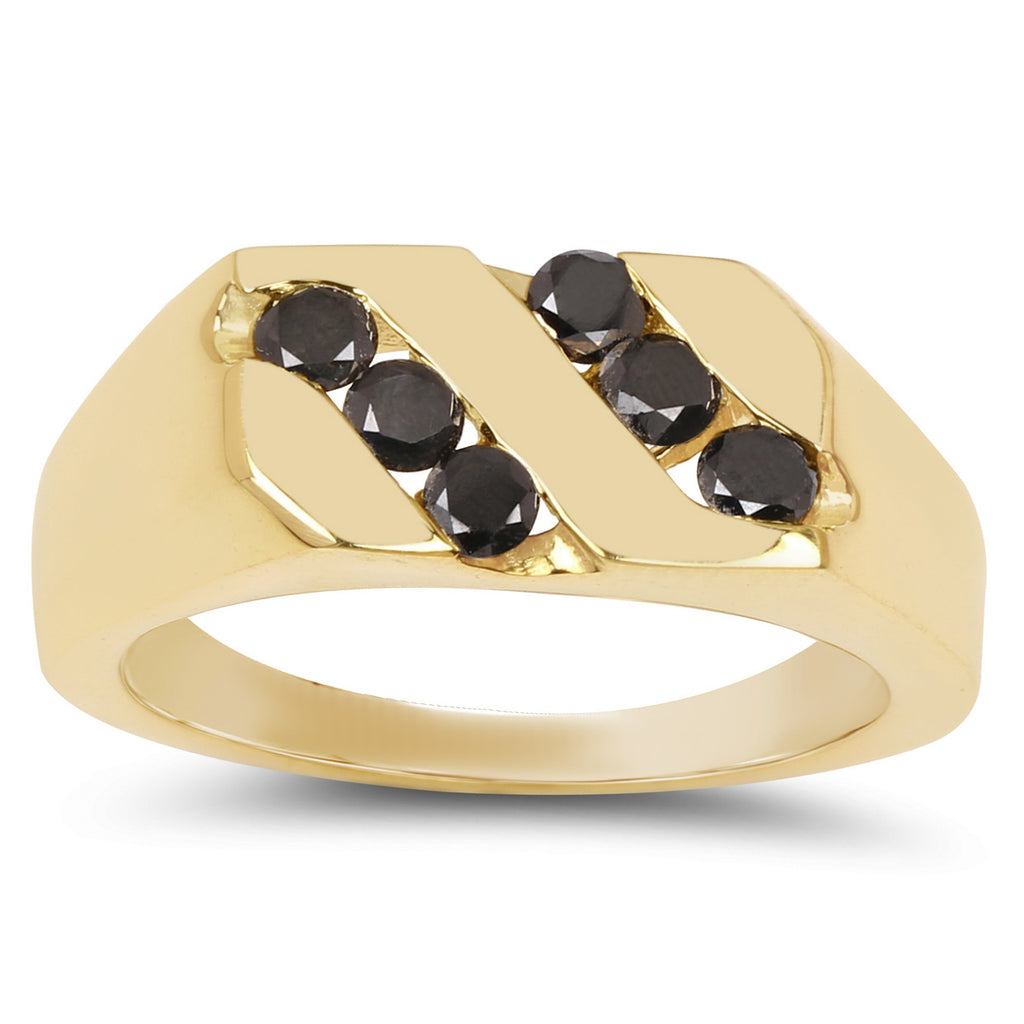 Black Diamond Ring 0.58 Carats Gold Plated Silver