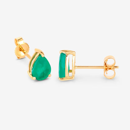 Zambian Emerald Stud Earrings 1.29 Carats 10K Yellow Gold