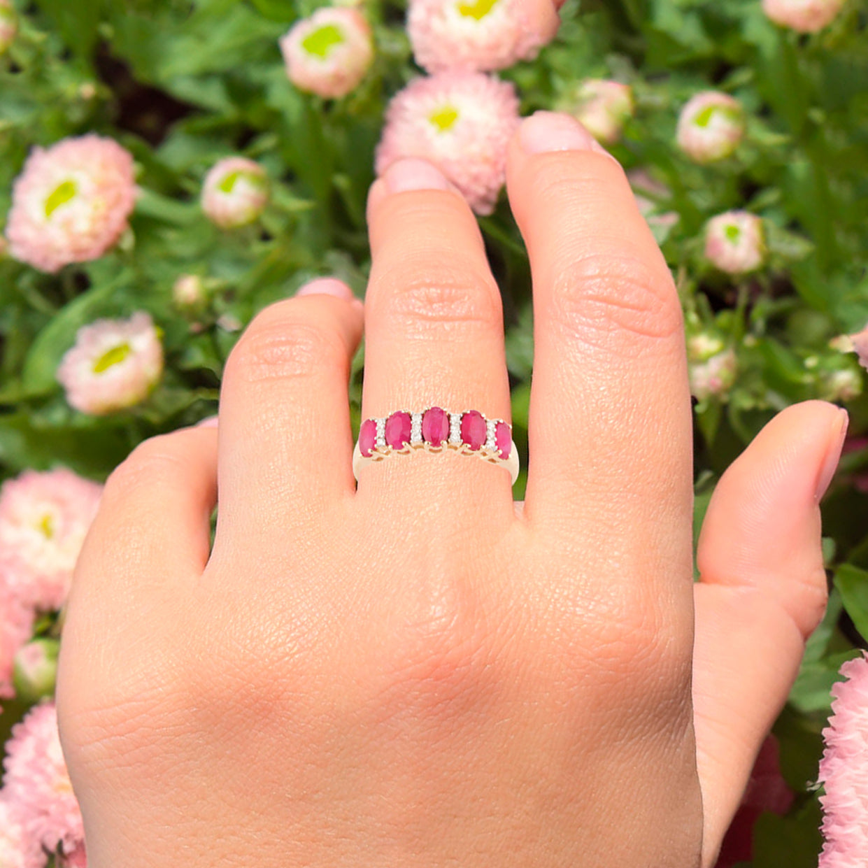 Natural Mozambique Ruby Ring With Diamonds 1.44 Carats 9K Yellow Gold
