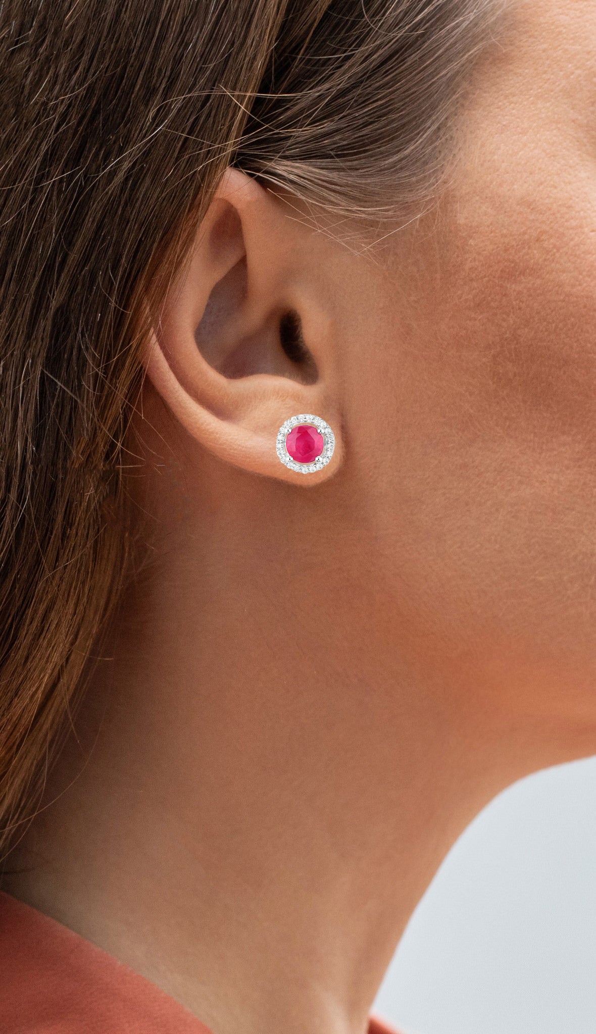 Ruby Earrings Diamonds 1.2 Carats 14K White Gold