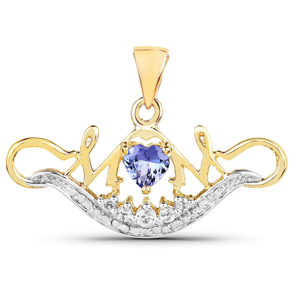 Tanzanite Mom Pendant With White Topaz 0.54 Carats Gold Plated Silver