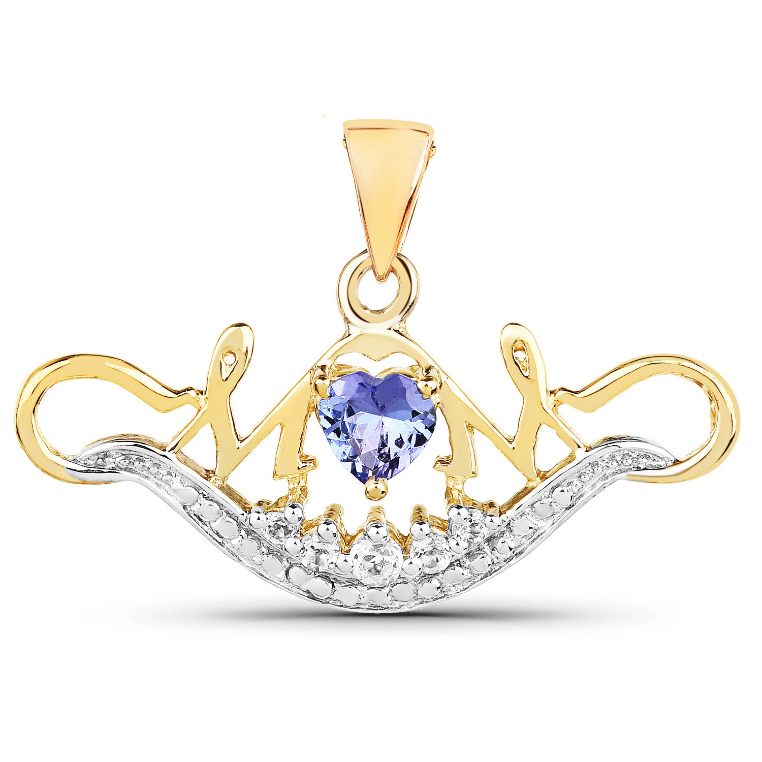 Tanzanite Mom Pendant With White Topaz 0.54 Carats Gold Plated Silver